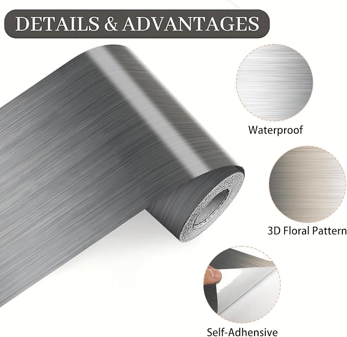 Metallic Stripe Wallpaper Border 196x4 Inch Peel and Stick Wall Border Silver Grey Brushed Metal Pattern Removable Vinyl Wall Trim for Kitchen Bathroom Living Room Office Decor - Image 9