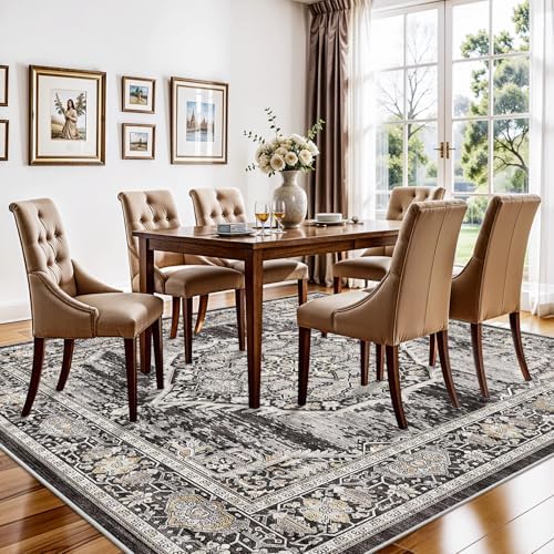 7x7 Area Rug Washable Living Room Rugs: 7ft Square Ultra Thin Soft Oriental Area Rugs Non-Slip Backing Farmhouse Rug Low Pile Thin Stain Resistant Indoor Carpets, 7' x 7' Black - Image 3