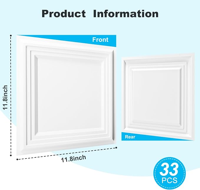 Art3d 33-Pack Accent 3D Textured Wall Panels, 11.8 x 11.8 in, White | Wipe Clean, PVC, Water Repellent, Impact Proof, Scratch Resist, Great for Living Room, Bedroom, Gaming Room, Office - Image 7