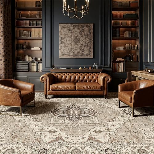 9x12 Bedroom Washable Area Rug,Vintage Low Pile Rugs - Image 4