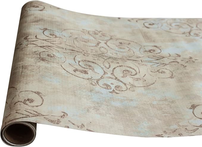HAOKHOME Vintage Wallpaper Peel and Stick French Country Victorian Damask | Textured Removable Retro Wall Paper Waterproof Mist Blue Brown Traditional Farmhouse Elegant Bathroom Bedroom 17.3in x 9.8ft - Image 7