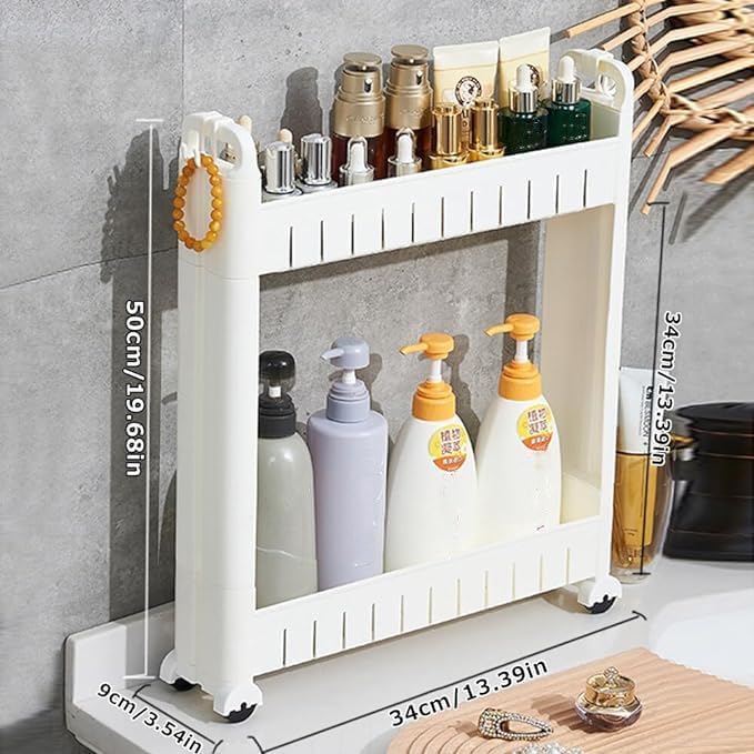 3.54 Slim Storage Cart Durable Bathroom Organizer Slide Out Storage Cart Rolling Utility Cart Slide Out Organizer Narrow Shelf Rack for Kitchen Bathroom Study Office - Image 2