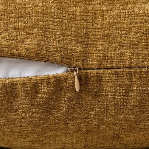 MIULEE Soft Chenille Throw Pillow Covers Mustard 20x20 Inch Pack of 2 - Image 3