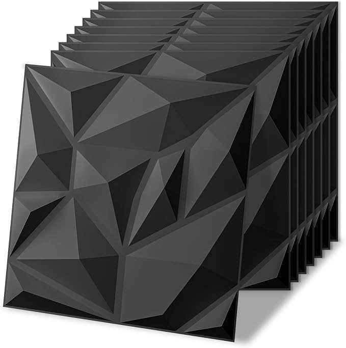 Art3d 100 Pack Decorative 3D Wall Panels, 97 Sq.Feet PVC Interior Wall Décor, 11.8"x11.8", Black by Art3d
