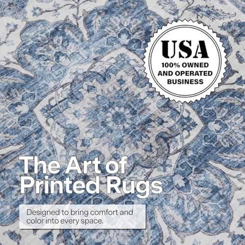 ReaLife Rugs Machine Washable Area Rug Runner - Living Room Bedroom Bathroom Kitchen Entryway Office - Padded Low Pile Stain Resistant Premium - Boho Farmhouse Vintage - Joy - Blue Ivory 2'6" x 8' - Image 4