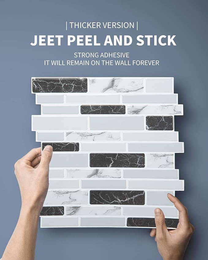 Art3d 12 x 12 in Peel and Stick Backsplash, Vinyl Wall Tile, 10-Pack, Grey | Thickened Design, Waterproof, Self Adhesive, Easy to Install, No Residue, for Kitchen, Bedroom, Ideal for Recently Moved - Image 3