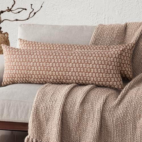 Foindtower Floral Print Throw Pillow Covers 14×36 Inch,Light Orange Brown by Foindtower