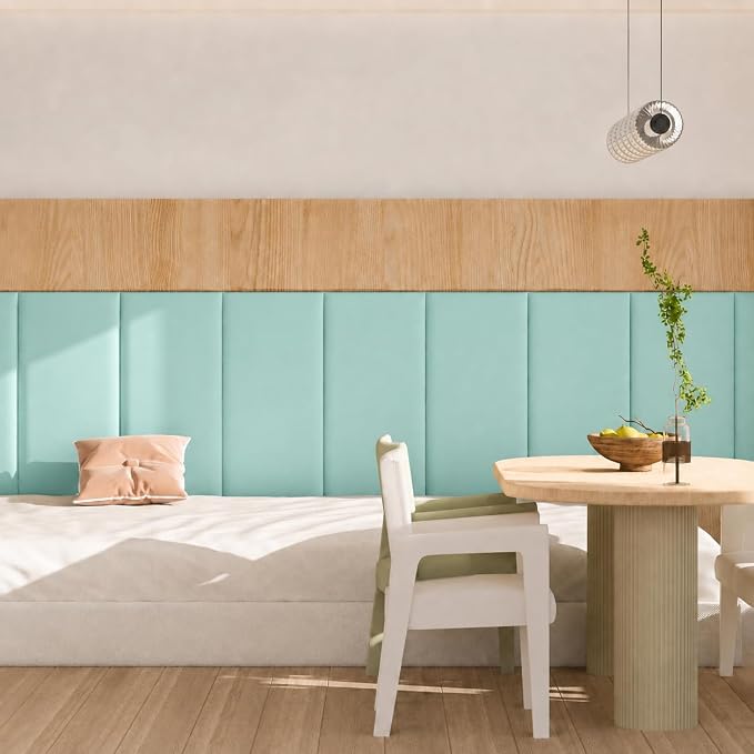Anti Collision Wall Padding for Kids, Upholstered 3D Wall Panels | 4 Packs 7.8'' x 15.7'' Peel and Stick Headboard, Self Adhesive Wall Pads for Kids, Bedroom, Living Room, Light Blue - Image 6