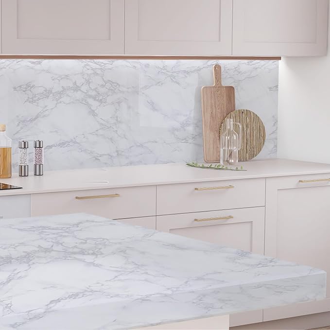 Marble Contact Paper White Peel and Stick Wallpaper for Kitchen Countertop | 15.7" x 472.4" Gray Granite Self Adhesive Removable Vinyl Roll Wall Paper for Kitchen Backsplash Cabinets and Drawer - Image 2