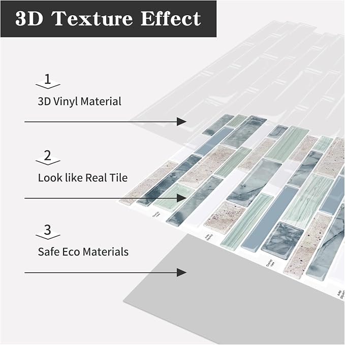 10-Sheet Peel and Stick Kitchen Backsplash Tiles | 3D Waterproof Self Adhesive Wall Tile Stick on Backsplash for Kitchen and Bathroom(Sage Green,12"×12") - Image 8