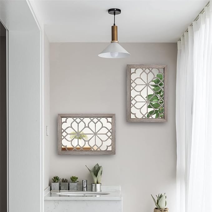 Wocred Set of 2 Rectangular Wall Mirror,Gorgeous Rustic Farmhouse Accent Mirror,Barn Wood Color Entry Mirror for Bathroom Renovation,Bedrooms,Living Rooms and More(11”x15”) - Image 4