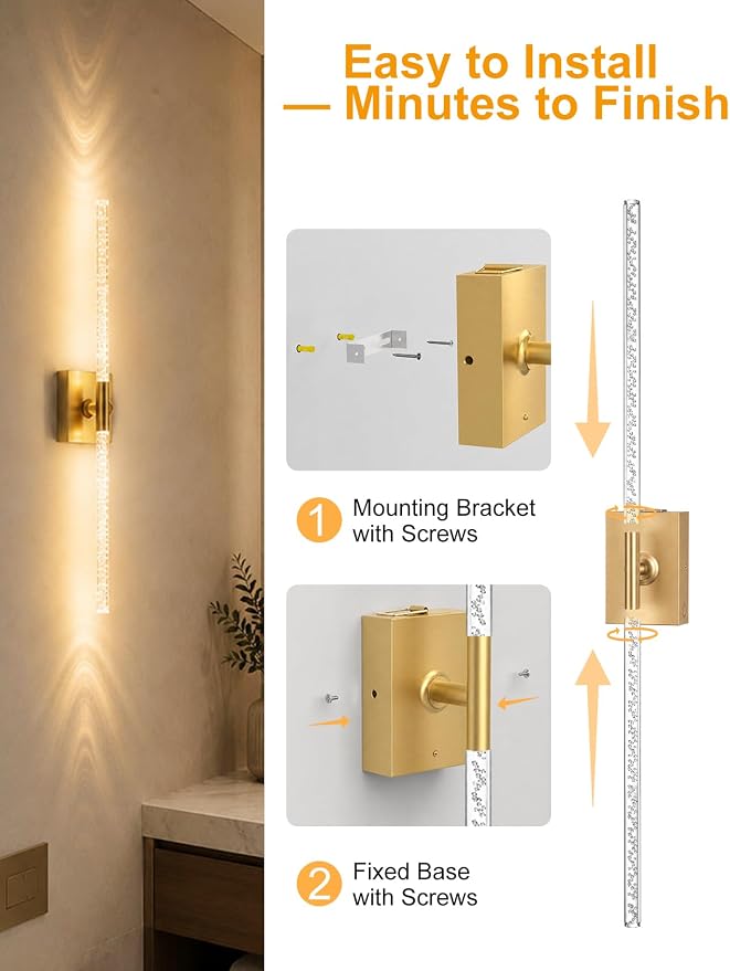 Rechargeable Wall Sconces Set of 2, Gold Crystal Bubble Wireless Wall Light | 10000mAh, Remote Control, 3000K-6000K Dimmable, 360° Adjustable, Ambient Lighting for Living Room, Bedroom, Picture, Bathroom - Image 9