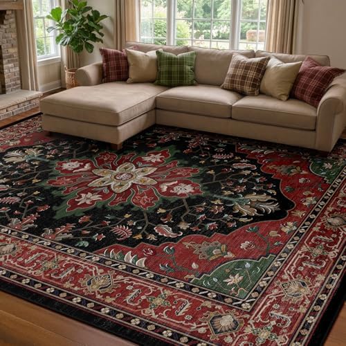 RELEANY Washable Area Rug, 8'x10', Red/Black - Image 3