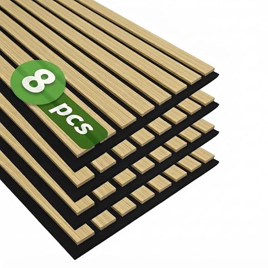 Art3d 8-Pack 12" x 93" Soundproof Wood Slat Panels, 62 sq.ft Acoustic Wall Panels, 3D Wall Panels with Wood Slat Design, Decorative Wood Wall Panel for Accent Walls-Oak by Art3d