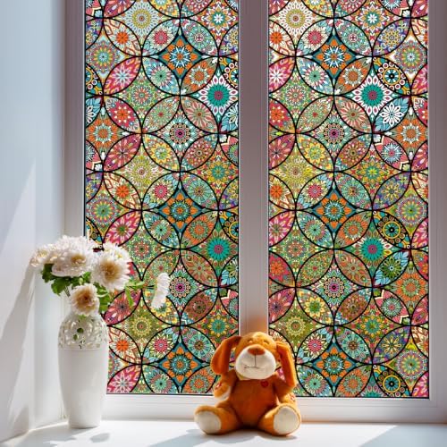 JiffDiff Stained Glass Window Film Static Cling Non Adhesive, 17.3"x 78.7" by wallpaper