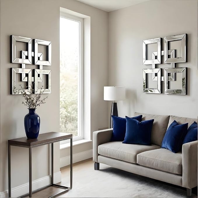 QMDECOR Silver Mirrored Wall Decor 16x16” Decorative Mirror Modern Fashion DIY Wall-Mounted Mirrors Square Design Gorgeous Glam Accent Decor Vintage Decor Chic Mirror for Room Decor Home Decor - Image 3