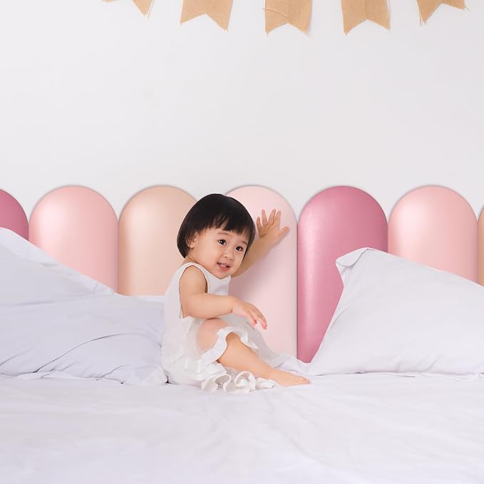 Jetec 4 Pcs Kids Wall Padding Panels, 1.18 Inch Thick Foam Wall Protector, 15.75 x 7.87 Inch Soft 3D Pink Safety Panels for Nursery & Playroom - Image 5