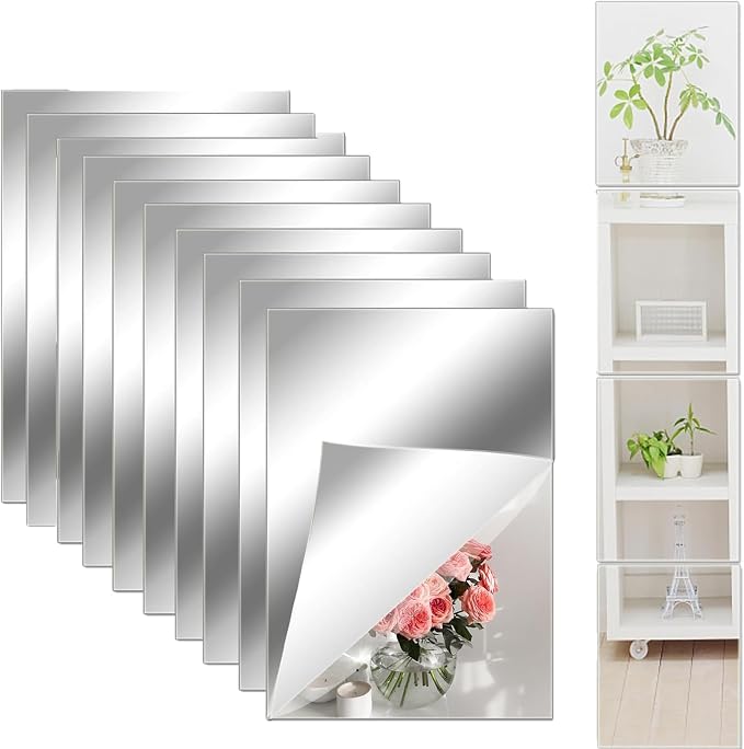 10 Pack Acrylic Mirror Tiles 0.2mm 8 x 6 Inch Self-Adhesive Flexible Plastic Mirror Sheets Full Length Mirror Stickers for Walls Bedroom Living Home Decoration by LYCRAFTS