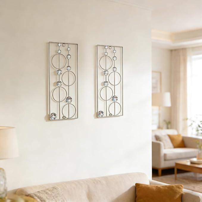 ZEXUIRU 2 Pcs Abstract Metal Art for Wall Decor Living Room Bedroom Bathroom Office Metal Bling Modern Geometric Hanging Vertical Small Iron Sculpture Plaque Pack -Silver 15.7in - Image 4