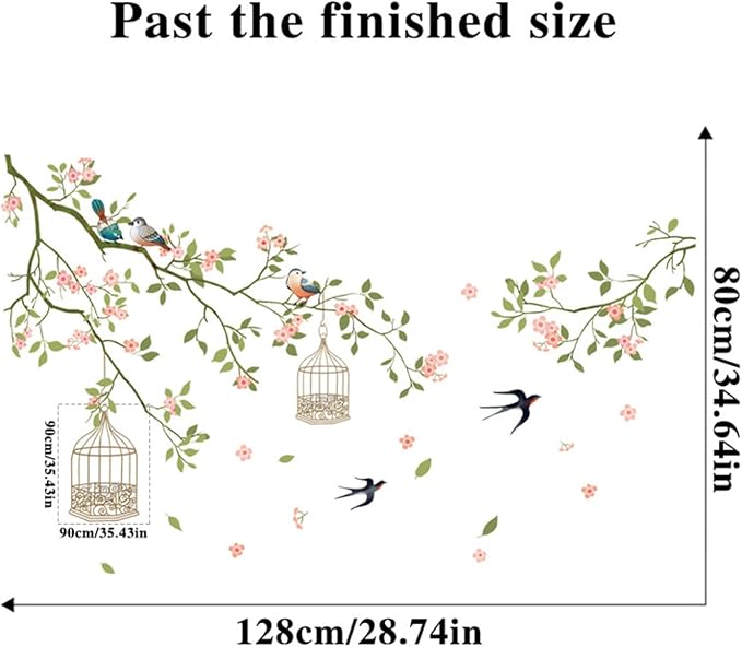 Arawat 2 Set Cherry Blossom Peel and Stick Wall Decals - Flower Bird Tree Stickers, Large Floral Murals for Living Room, Bedroom, Bathroom - Roommates Vinyl Art - Image 5