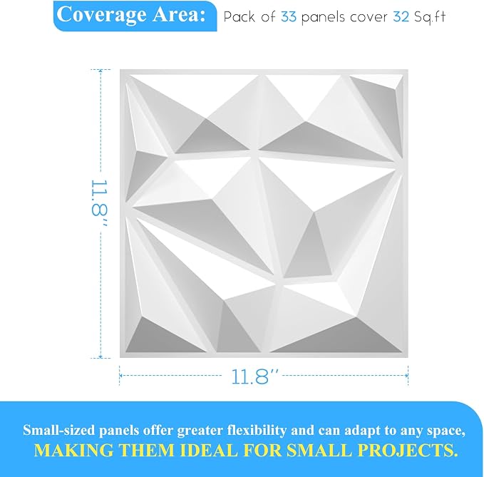 LEVOWAY 33 Pack Decorative 3D Wall Panels for Interior Wall Decor | 12''x12'' White Diamond Design Accent Wall Panles for Living Room,TV Wall Background,Bedroom - Image 5