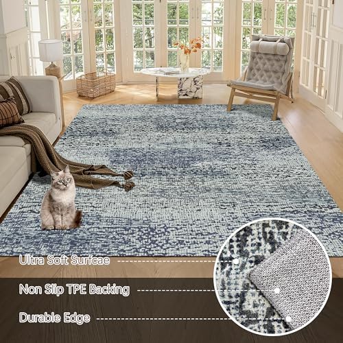 RUGSURE Washable Area Rug - 1/6 Thick - Stain & Water Resistant Non-Slip - Resistant Rug for Living Room, Bedroom, Nursery, Pet & Child Friendly, Vintage Charm Area Rugs (Grey+LightTeal, 9' x 12') - Image 5