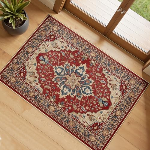 RELEANY Washable Area Rug, Small 2'x3', Red/Blue by RELEANY