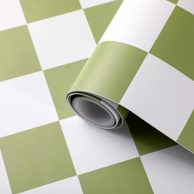 Drydiet Light Green Checkered Peel and Stick Wallpaper 15.75'' X 118" | Plaid Funky Checkered Contact Paper, Waterproof Contact Wallpaper, Vintage Gingham Decor for Room Bathroom Cabinet, Trendy - Image 2