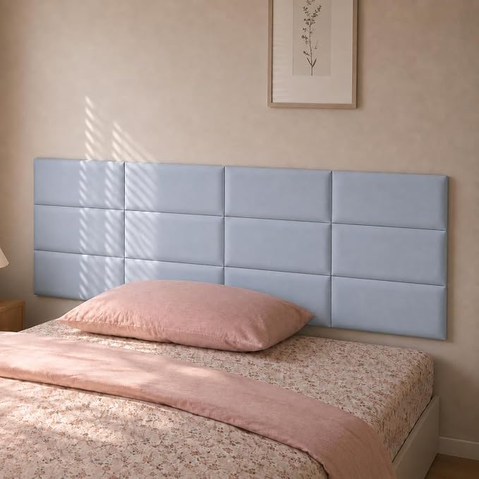 Anti Collision Wall Padding for Kids, Upholstered 3D Wall Panels | 4 Packs 7.8'' x 15.7'' Peel and Stick Headboard, Self Adhesive Wall Pads for Kids, Bedroom, Living Room, Blue (Smog) - Image 2
