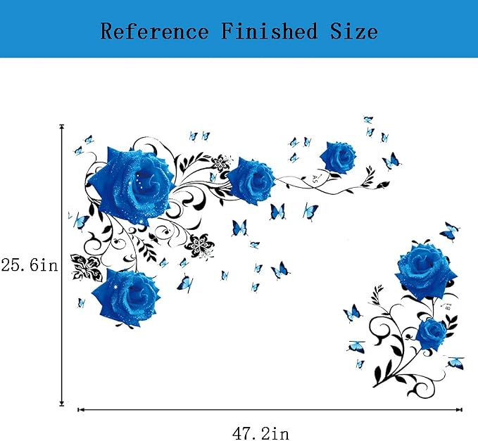 Supzone Blue Rose Wall Stickers Rose Flower Vine Wall Decal Purple Peony Floral Wall Decor DIY Vinyl Mural Art for Bedroom Living Room Sofa Backdrop - Image 6