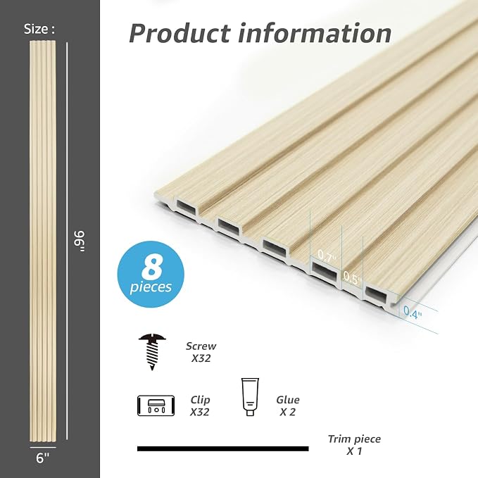 Art3d 96 x 6 Inch WPC 3D Wood Textured Slat Wall Panels, 8-Pack, Oak | Stylish Slat Design, Waterproof, Weather Resistant, Eco-Friendly, Long-Lasting, Easy to DIY, Ideal for Interior Wall, Bedroom - Image 6