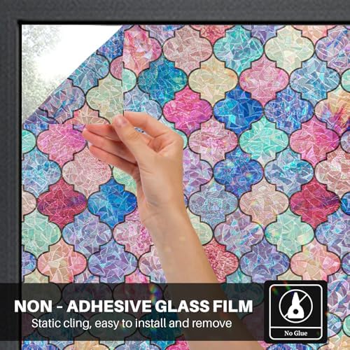 Stained Glass Window Film, Rainbow Decorative Window Privacy Film with No-Glue, Static Cling Glass Covering Window Tint Sticker for Home Decor & Heat Blocking, 17.3 x 157.4 Inches - Image 5