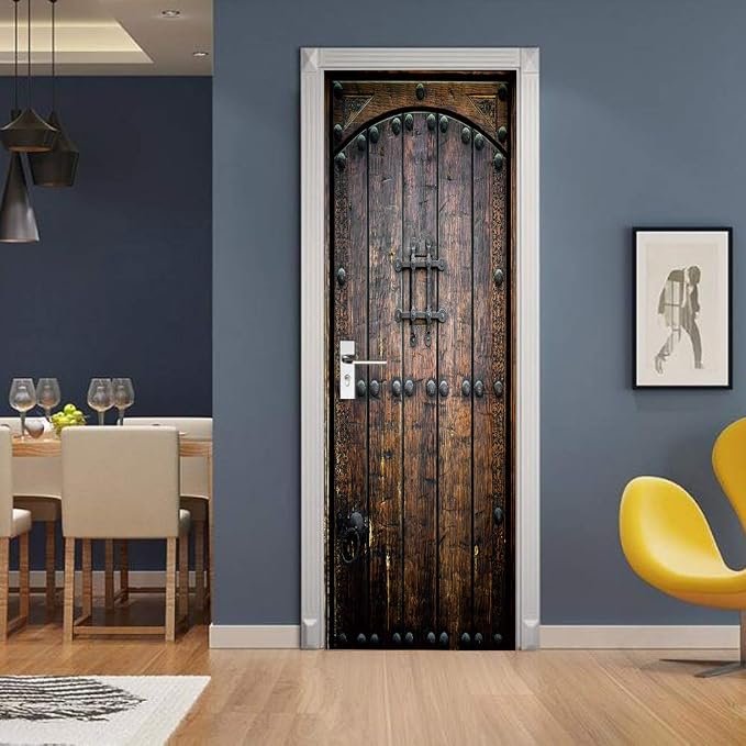 COLORSPRING 3D Door Stickers Peel and Stick, Vintage Door Decal Cover | Removable Self-Adhesive Wallpaper Mural for Home Décor - Image 4