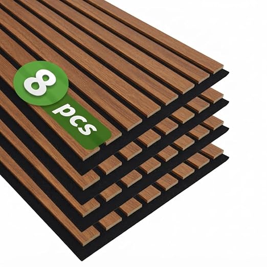 Art3d 8-Pack 12" x 93" Soundproof Wood Slat Panels, 62 sq.ft Acoustic Wall Panels, 3D Wall Panels with Wood Slat Design, Decorative Wood Wall Panel for Accent Walls-Walnut by Art3d
