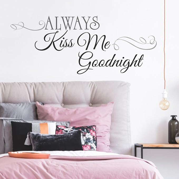 Roommates Always Kiss Me Goodnight Black Quote Peel and Stick Wall Decals, Vinyl, Made in USA - Image 5