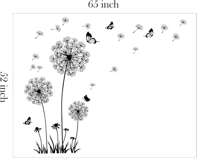Runtoo Black Dandelion Wall Art Stickers - Large Flower Butterfly Wall Decals for Bedroom & Living Room - Image 4