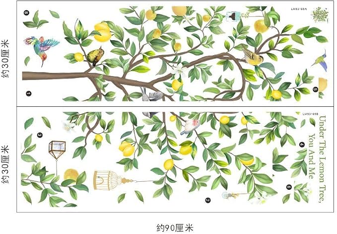 Lemon Tree Wall Decal, Large Decorative Green Tree with Birds Wall Stickers, Removable Peel and Stick Mural Wall Art Decoration for Living Room, Bedroom, Office Wall Decor (Lemon Tree) - Image 3