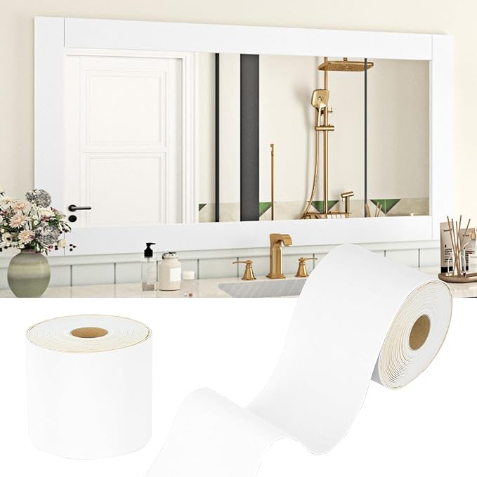 WESTICK White Bulletin Border Peel and Stick Soft Velvet Mirror Frame Border for Bathroom 3.9" x 394" Self Adhesive Removable White Wallpaper Borders for Classroom Bedroom Decor Mirror Sticker Trim by WESTICK