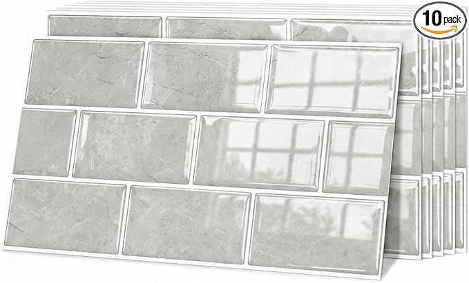10 Sheet Brick Peel and Stick Kitchen Backsplash Tiles, DONGYUNAI PVC Wall Panels Back Splash 3D Waterproof Self Adhesive Wall Stickers for Bathroom Fireplace RV Camper Van（6"x12"） by Unknown