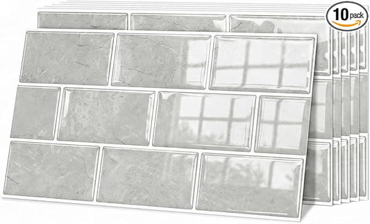 10 Sheet Brick Peel and Stick Kitchen Backsplash Tiles, DONGYUNAI PVC Wall Panels Back Splash 3D Waterproof Self Adhesive Wall Stickers for Bathroom Fireplace RV Camper Van（6"x12"） by Unknown