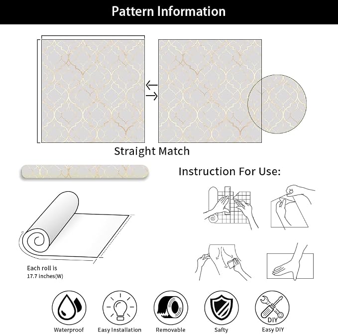 18"x236" Ivory Glittery Mosaic Modern Peel and Stick Self Adhesive Wallpaper Removable Contact Paper Stick on Easy Peel Off Wall Paper for Kitchen Bedroom Bathroom Renter - Image 7