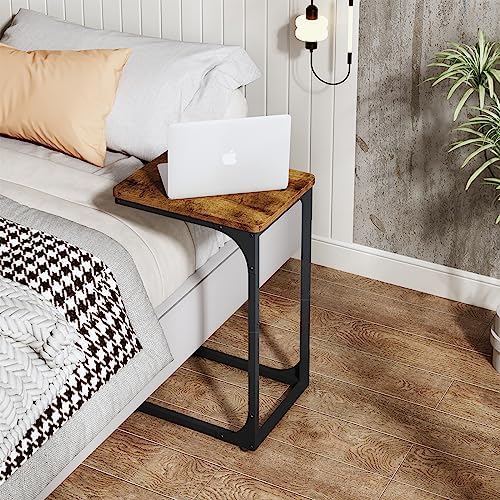 QEEIG C Shaped Side Table Set of 2 Living Room Sets Couch Tray Tables Small Farmhouse 11.8 inch Width, Rustic Brown (017A-30BN) - Image 5