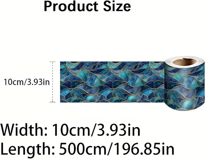 Blue Geometric Mosaic Wallpaper Border 196x4 Inch Peel and Stick Wall Border Removable Vinyl Wall Trim Modern Pattern for Kitchen Bathroom Laundry Room Home Decor - Image 4