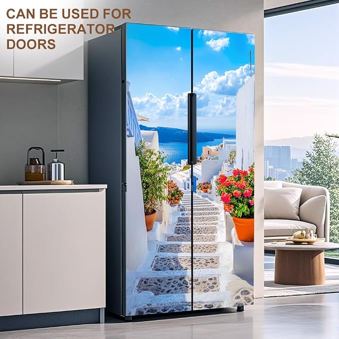 Greek Island Door Mural, Santorini Stairway Ocean Door Cover | Waterproof PVC, 30.3" W x 78.7" L; Greek island stair scene for bedroom, entryway, office or closet doors. - Image 7
