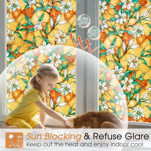 Coavas Floral Stained Glass Privacy Window Film for Bathroom - Image 3