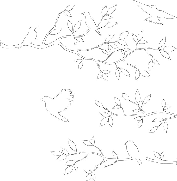 Picniva White 20'' X 25'' Burnish Birds & Blossoms Vinyl Wall Decal Art Décor by Picniva
