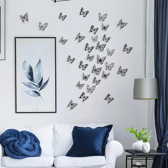 Butterfly Wall Decals - Black-72pcs 3D Butterflies Removable Mural Wall Stickers for Home Room Bedroom Decorations - Image 3