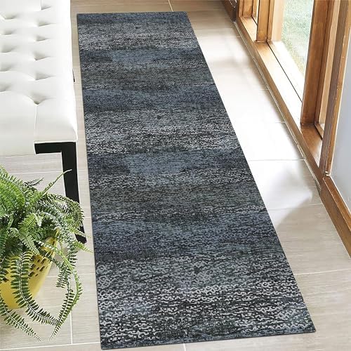 RUGSURE Washable Area Rug - 1/6 Thick - Stain & Water Resistant Non-Slip - Resistant Rug for Living Room, Bedroom, Nursery, Pet & Child Friendly, Vintage Charm Area Rugs (Darkgrey+Bule, 2'6'' x 8') by RUGSURE