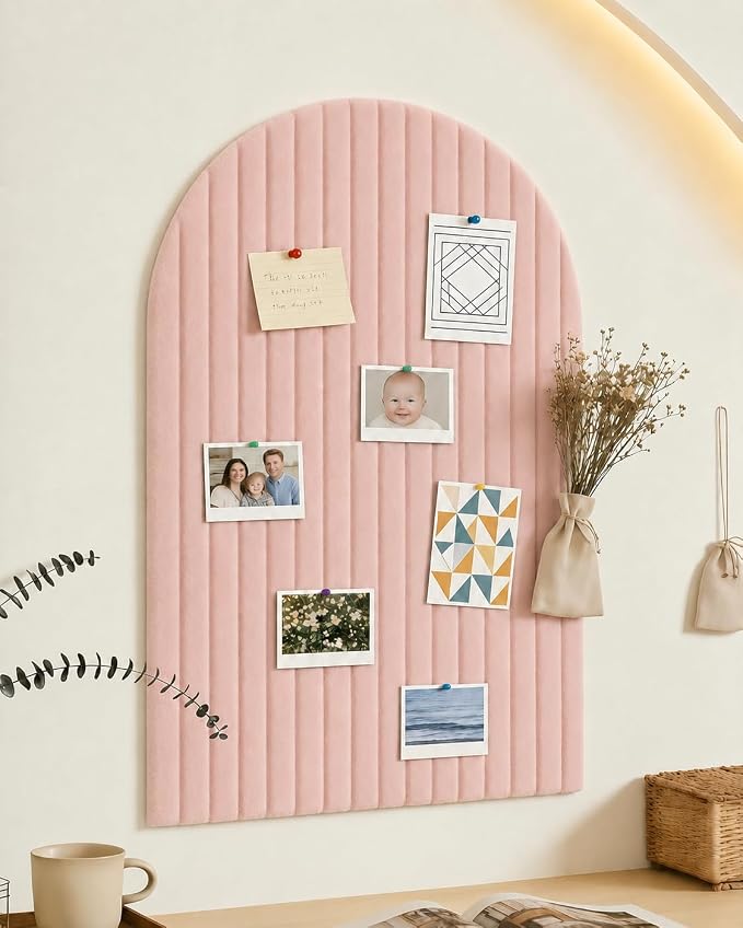 Large Arched Felt Bulletin Board, Sized 36" x 24" for Office & Wall Decor – 6 Customizable Adhesive Tiles with Pins are Perfect to Display Your Photos (Pink) by Unknown