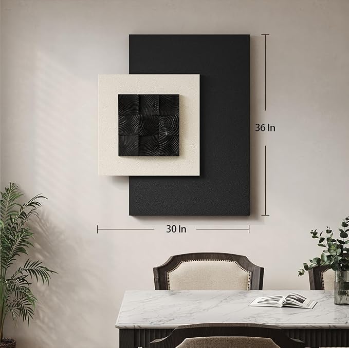 Large Wood Abstract Wall Art for Living Room, Modern 3D Artwork for Walls | Black and white textured paintings, Big woodern layered sculpture, Bedroom dining room office wall decor aesthetic - Image 8